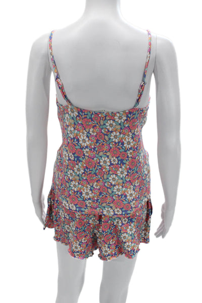 Z Supply Women Blue Floral Square Neck Spaghetti Strap Romper Size M