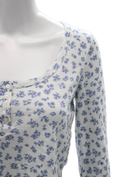 Z Supply Womens Cropped White Floral Button-Up Long Sleeve Round Neck Size S