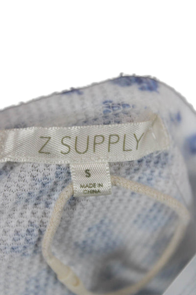 Z Supply Womens Cropped White Floral Button-Up Long Sleeve Round Neck Size S