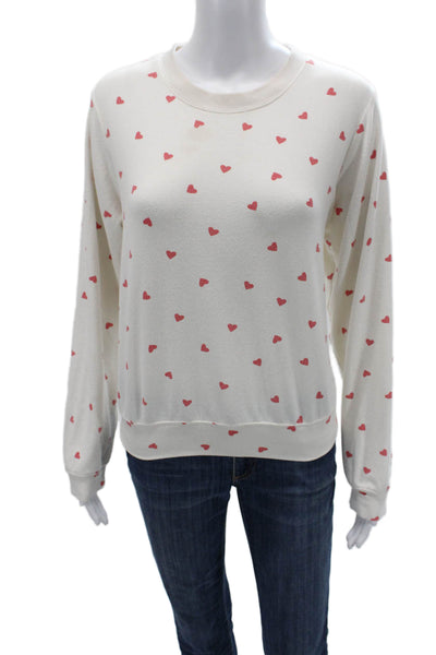 Z Supply Women Pullover Sweatshirts White Heart Crew Neck Long Sleeve Size M
