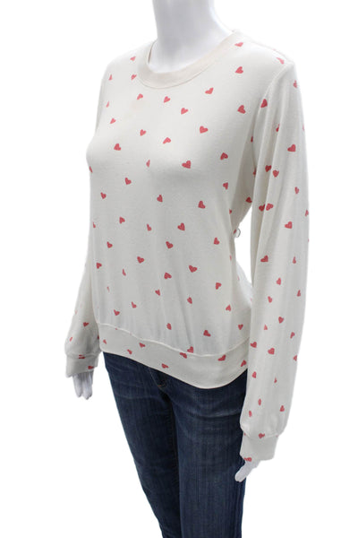 Z Supply Women Pullover Sweatshirts White Heart Crew Neck Long Sleeve Size M