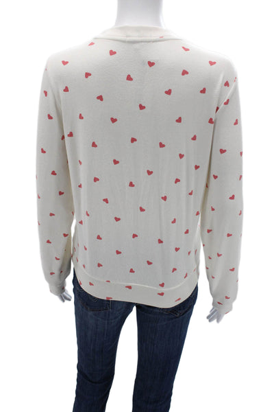 Z Supply Women Pullover Sweatshirts White Heart Crew Neck Long Sleeve Size M