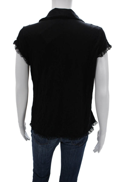 Eberjey Women Black Collared Short Sleeve Button-Up Blouse Size S