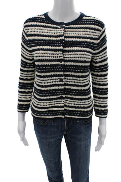 Vince Unisex Cardigan Dark Blue Striped Cotton Button Size XS