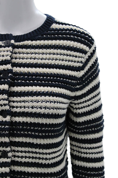 Vince Unisex Cardigan Dark Blue Striped Cotton Button Size XS
