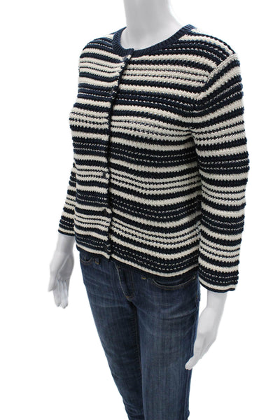 Vince Unisex Cardigan Dark Blue Striped Cotton Button Size XS