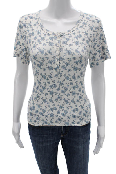 Z Supply Women Basic Floral White Short Sleeve T-Shirt Round Neck Size M