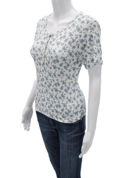 Z Supply Women Basic Floral White Short Sleeve T-Shirt Round Neck Size M