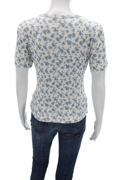 Z Supply Women Basic Floral White Short Sleeve T-Shirt Round Neck Size M