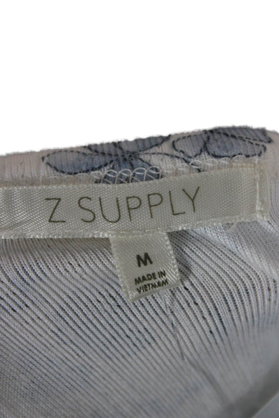 Z Supply Women Basic Floral White Short Sleeve T-Shirt Round Neck Size M
