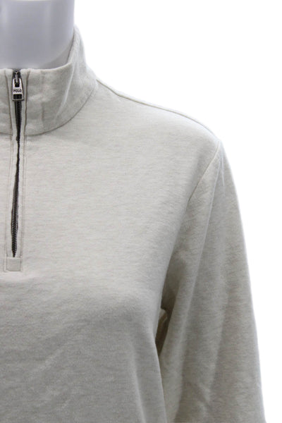 Polo Ralph Lauren Unisex Beige Zip Mock Neck Sweatshirt Long Sleeve Size S