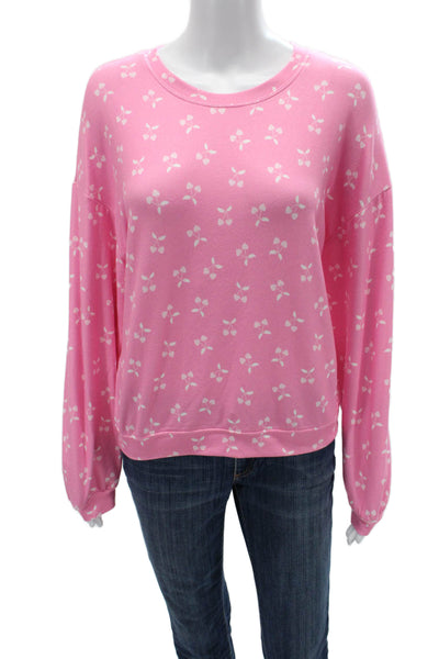 Z Supply Women Pullover Sweatshirt Pink Heart Crew Neck Long Sleeve Size M