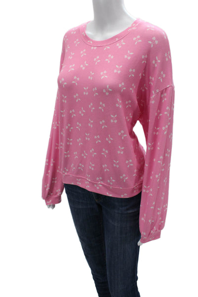 Z Supply Women Pullover Sweatshirt Pink Heart Crew Neck Long Sleeve Size M