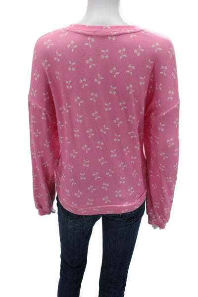 Z Supply Women Pullover Sweatshirt Pink Heart Crew Neck Long Sleeve Size M