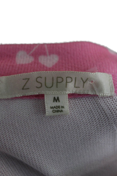 Z Supply Women Pullover Sweatshirt Pink Heart Crew Neck Long Sleeve Size M
