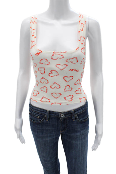 Skims Womens White Square Neck Cropped Camisole Sleeveless Size S