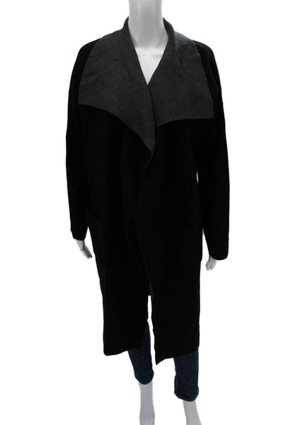 Saks Fifth Avenue Women Black Overcoat Coatigan Long Sleeve Rayon Nylon Size M