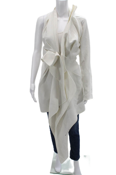 Maticevski Women Designer White Tie Waist Long Sleeve Coat Poly Nylon Size S