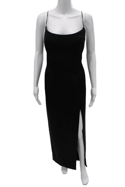 Rasario Women Maxi Slip Dress Black Sleeveless Round Neck Zip Size 46