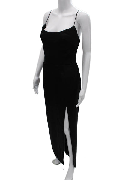 Rasario Women Maxi Slip Dress Black Sleeveless Round Neck Zip Size 46