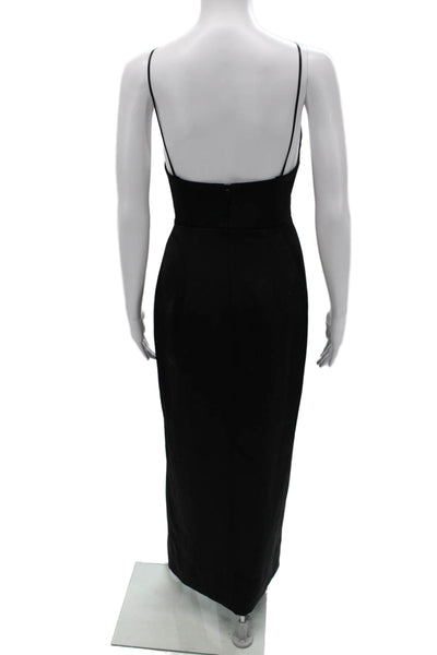 Rasario Women Maxi Slip Dress Black Sleeveless Round Neck Zip Size 46