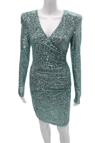 Naeem Khan Women Green Vneck Longsleeve Bodycon Sheath Dress Tulle Size 2