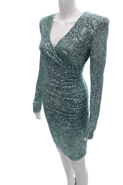 Naeem Khan Women Green Vneck Longsleeve Bodycon Sheath Dress Tulle Size 2