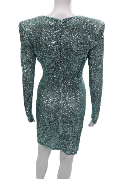 Naeem Khan Women Green Vneck Longsleeve Bodycon Sheath Dress Tulle Size 2