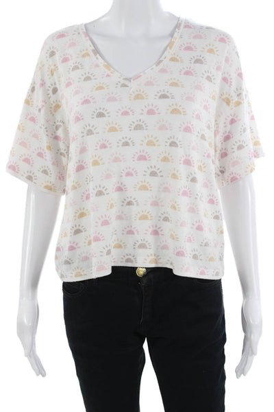 Z Supply Womens Cropped V-Neck Graphic T-Shirt Short Sleeve White Size M