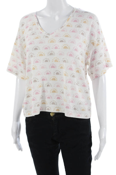 Z Supply Womens Cropped V-Neck Graphic T-Shirt Short Sleeve White Size M