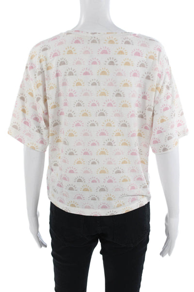 Z Supply Womens Cropped V-Neck Graphic T-Shirt Short Sleeve White Size M