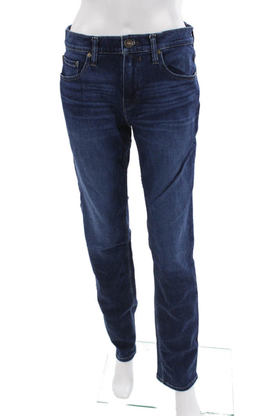 Paige Mens Straight Jeans Dark Blue Mid Rise Button Fly Size 30