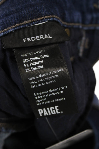 Paige Mens Straight Jeans Dark Blue Mid Rise Button Fly Size 30