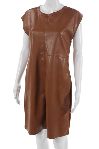Melissa Nepton Womens Shift Dress Brown Polyurethane Crew Neck Petite Size S