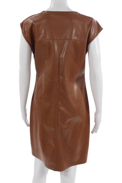 Melissa Nepton Womens Shift Dress Brown Polyurethane Crew Neck Petite Size S