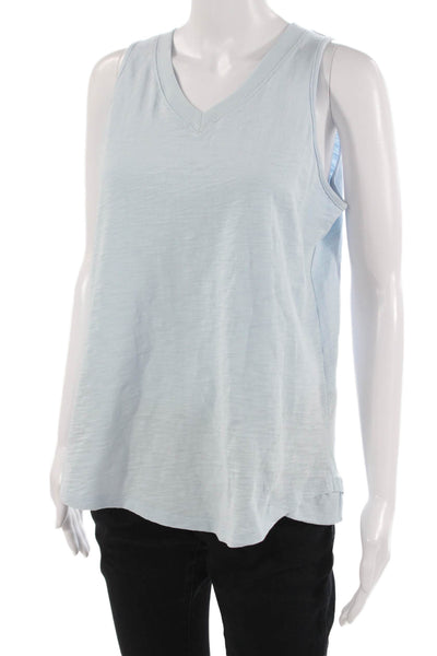 Leallo Womens Basic Sleeveless V-Neck Cotton Tank Light Blue Size S