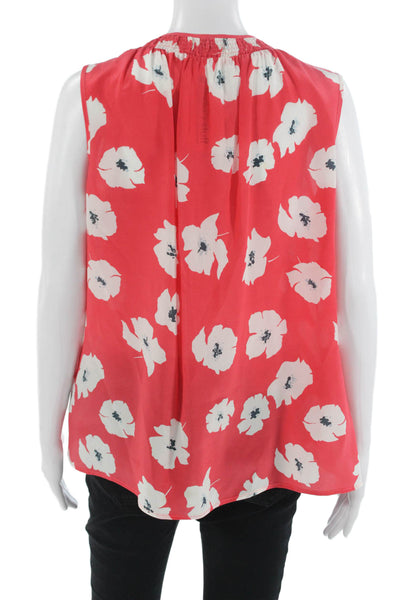 Tucker Women Red Silk Floral Sleeveless Round Neck Button Up Blouse Size M