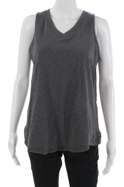 Leallo Womens Basic V Neck 100% Cotton Tank Dark Gray Sleeveless Size S