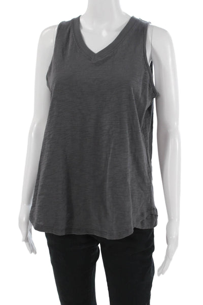 Leallo Womens Basic V Neck 100% Cotton Tank Dark Gray Sleeveless Size S