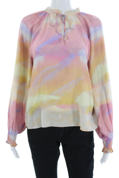 Caballero Collection Womens Boho Pink High Neck Long Sleeve Blouse Size S