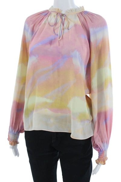 Caballero Collection Womens Boho Pink High Neck Long Sleeve Blouse Size S