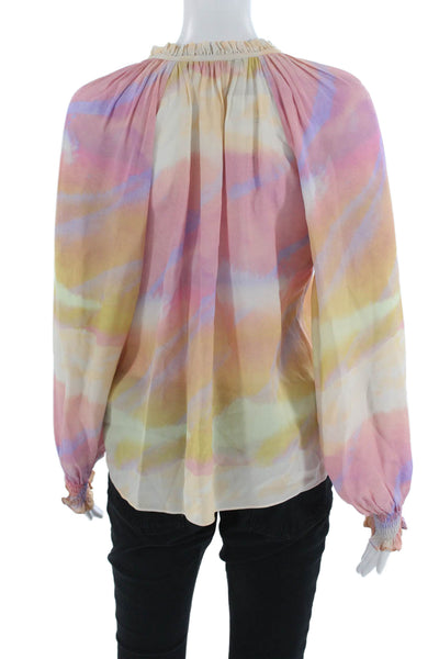 Caballero Collection Womens Boho Pink High Neck Long Sleeve Blouse Size S