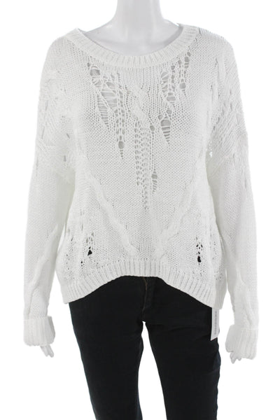 360 Cashmere Unisex White Cotton Crew Neck Pullover Sweater Size S