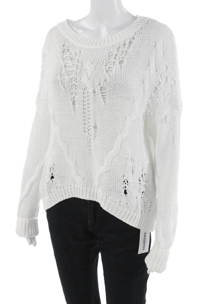 360 Cashmere Unisex White Cotton Crew Neck Pullover Sweater Size S