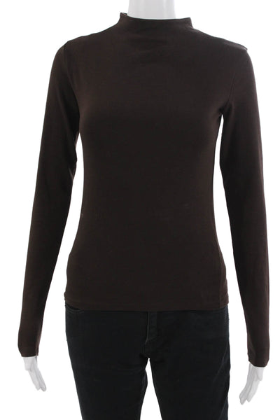 Zara Womens Basic Mock Neck Long Sleeve Brown Cotton Top Size S