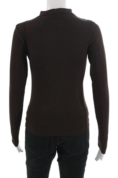 Zara Womens Basic Mock Neck Long Sleeve Brown Cotton Top Size S