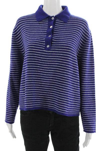Zara Unisex Collared Striped Pullover Sweater Blue Long Sleeve Size S