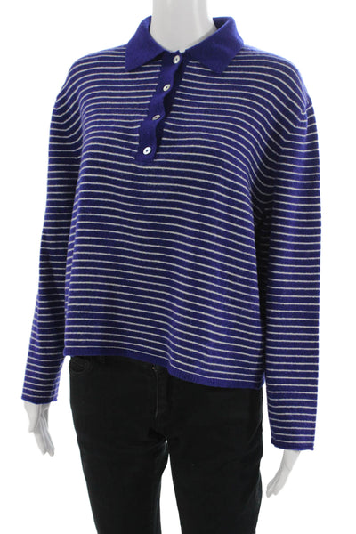 Zara Unisex Collared Striped Pullover Sweater Blue Long Sleeve Size S