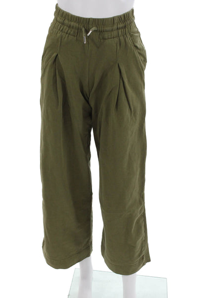 Zara Unisex Cropped Jogger Pants Green 100% Cotton Drawstring Army Size S