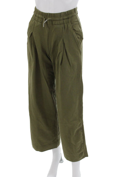 Zara Unisex Cropped Jogger Pants Green 100% Cotton Drawstring Army Size S